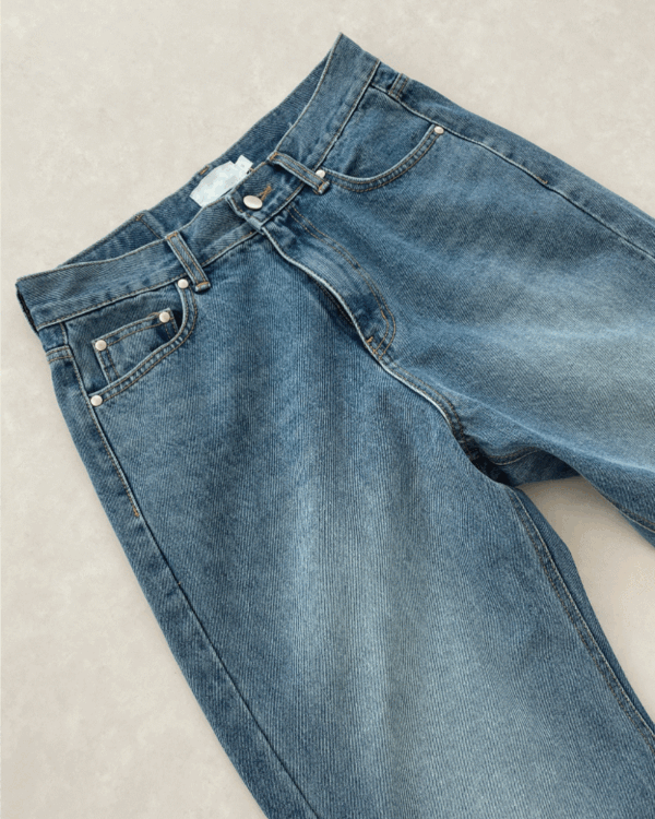 Washing long denim jeans