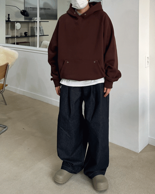 Wide two-tuck denim pants (2color)