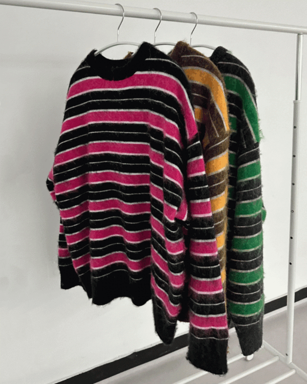 [세일] Kento stripe hairy knit (3color)