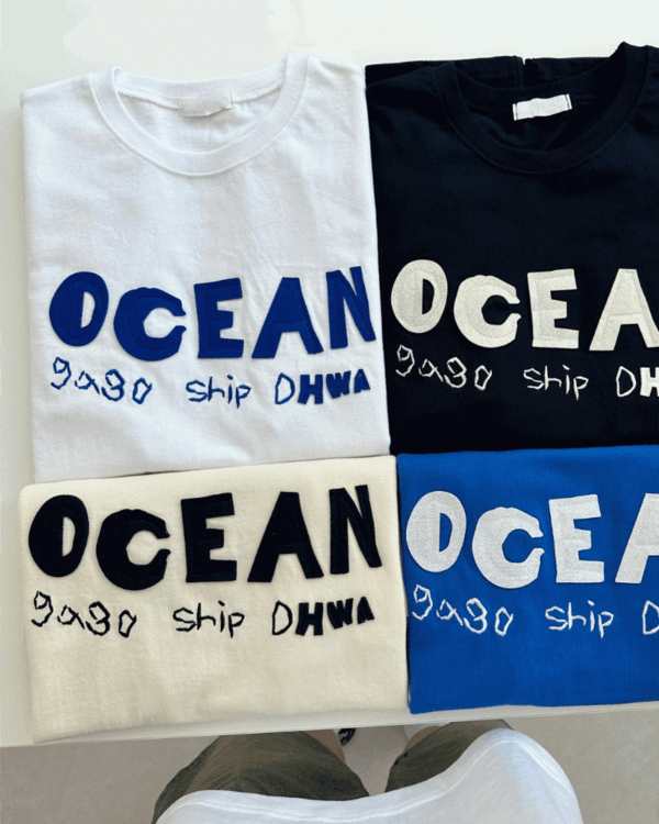 Ocean embroidery patch T-shirt (4color)