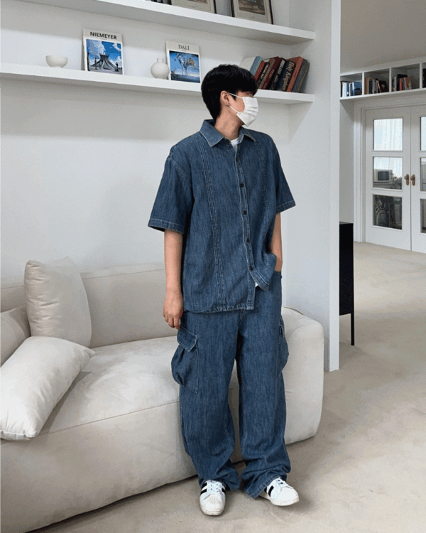 Yuzuki linen denim cargo pants (2color)