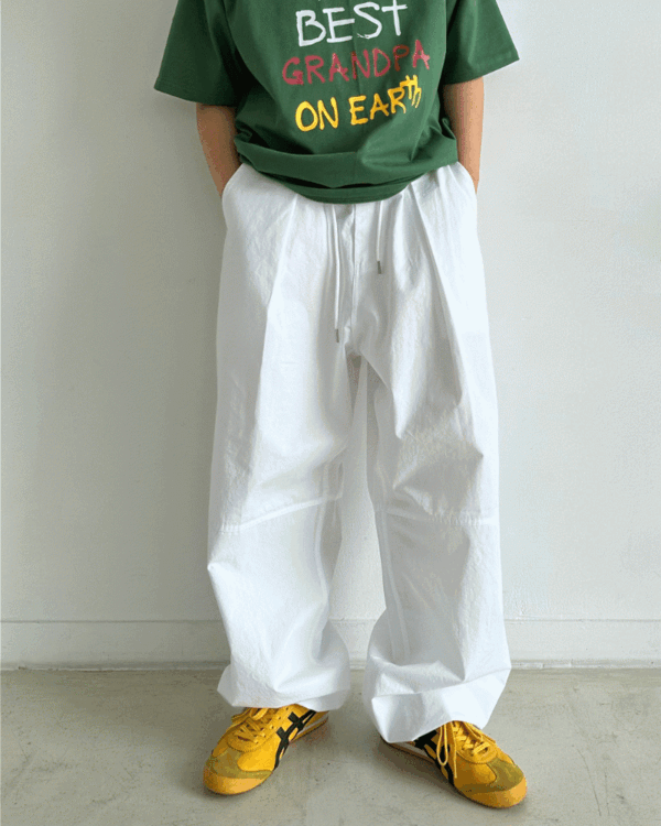 Reverse one-tuck wide string pants (4color)